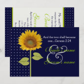 Invitation Tournesol pointillé 3 mariage (Devant / Derrière)