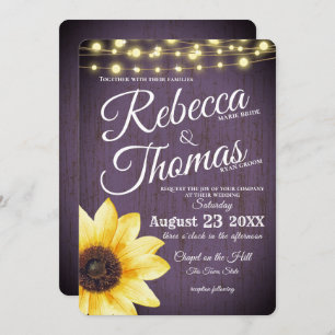 Invitation Tournesol pourpre et éclats Mariage rustique