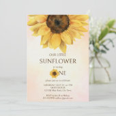 Invitation Tournesol premier anniversaire petit soleil modèle (Debout devant)