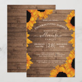 Invitation Tournesol rayonnant Rustique Bois Thanksgiving Dîn (Devant / Derrière)