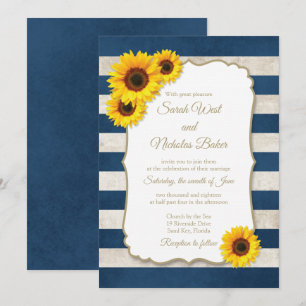 Invitation Tournesol rayures Russe Mariage bleu marine