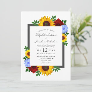 Invitation Tournesol Rose Automne Fleurs Mariage