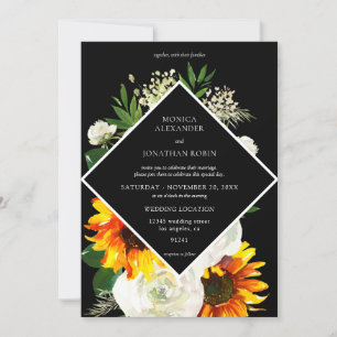 Invitation Tournesol & Rose Blanche Artsy Floral Mariage- Noi