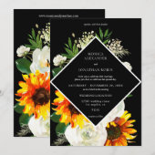 Invitation Tournesol & Rose Blanche Floral Artsy Mariage - No (Devant / Derrière)
