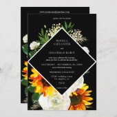 Invitation Tournesol & Rose Blanche Floral Mariage Artsy - No (Devant / Derrière)