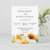 Invitation Tournesol & Rose Blanche Mariage Floral - Burlap 2 (Debout devant)