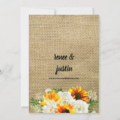 Invitation Tournesol & Rose Blanche Mariage Floral - Burlap 2 (Dos)