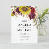 Invitation Tournesol Rose Bourguignon Rouge Blush Peony Rose (Debout devant)