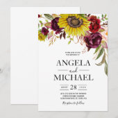 Invitation Tournesol Rose Bourguignon Rouge Blush Peony Rose (Devant / Derrière)