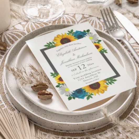 Invitation Tournesol Rose Daisy Fleurs de Mariage
