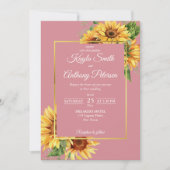Invitation Tournesol rose Dusty élégant mariage qr rsvp (Devant)