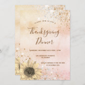 Invitation Tournesol rose or Thanksgiving Dîner (Devant / Derrière)