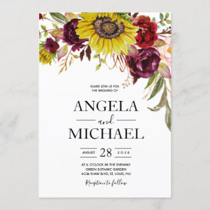 Invitation Tournesol Rose Paeonie Rouge Bourgogne Rouge Baign