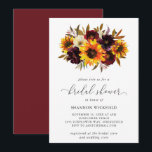 Invitation Tournesol Rose Rustic Automne Fête des mariées<br><div class="desc">Sunflower floral Bridal Shower Invitation avec un bouquet rustique avec des tournesols aquarellés,  des roses rouges,  des fleurs violettes et de la verdure. Cette élégante invitation est idéale pour une Fête des mariées à thème boho en automne / automne.</div>