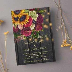 Invitation Tournesol rose rustique grange bois mariage