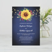 Invitation Tournesol Roses de Bourgogne Lumières Mariage Bleu (Debout devant)