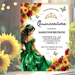Invitation Tournesol Roses Rouges Princesse Verte Quinceañera