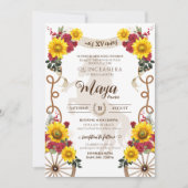 Invitation Tournesol & Roses Rouges Rustique Charro Quinceane (Devant)