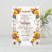 Invitation Tournesol & Roses Rouges Rustique Charro Quinceane (Debout devant)