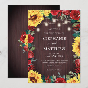 Invitation Tournesol Rouge Floral Mason Jar Mariage