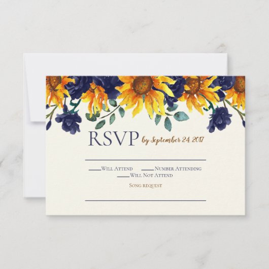 Invitation Tournesol RSVP de la Marine Blue Ivory Russe (Devant)