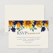 Invitation Tournesol RSVP de la Marine Blue Ivory Russe (Devant / Derrière)