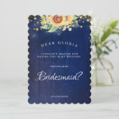 Invitation Tournesol Russe Marine Blue Bridesmaid Proposition (Debout devant)
