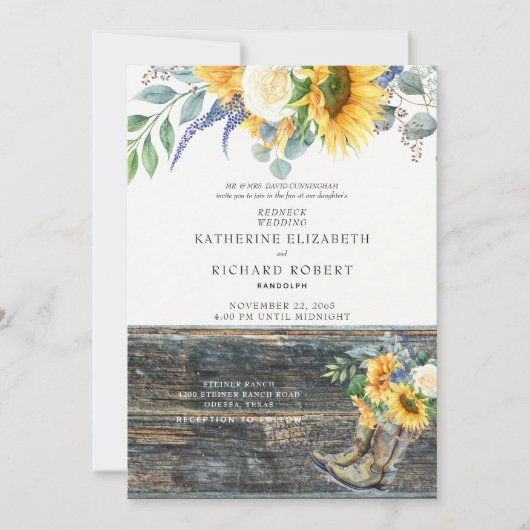 Invitation Tournesol rustique (Devant)