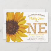 Invitation Tournesol rustique 1er anniversaire fille (Devant)