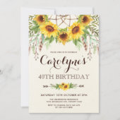 Invitation Tournesol rustique 40e anniversaire Boho Jaune Flo (Devant)