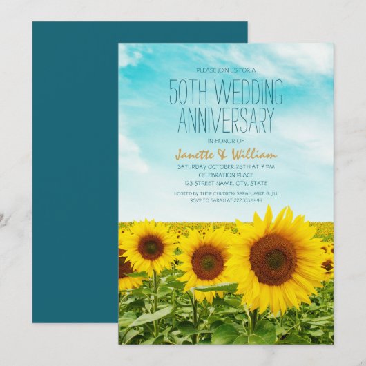 Invitation Tournesol Rustique 50e Anniversaire de Mariage Flo (Devant / Derrière)