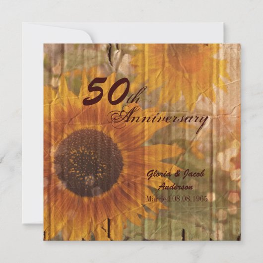 Invitation tournesol rustique 50e anniversaire mariage (Devant)