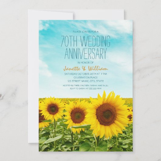 Invitation Tournesol Rustique 70e Anniversaire de Mariage Flo (Devant)