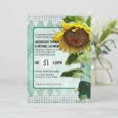 Invitation Tournesol Rustique Aqua Bleu Blanc dentelle Jardin (Debout devant)