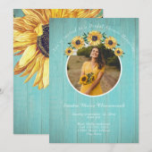 Invitation Tournesol Rustique Aqua Mariage de bois Fête des m (Devant / Derrière)