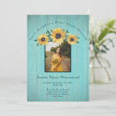 Invitation Tournesol Rustique Aqua Mariage de bois Fête des m (Debout devant)