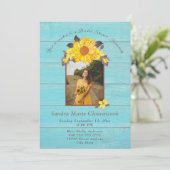 Invitation Tournesol Rustique Aqua Mariage de bois Fête des m (Debout devant)