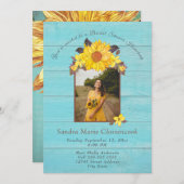 Invitation Tournesol Rustique Aqua Mariage de bois Fête des m (Devant / Derrière)