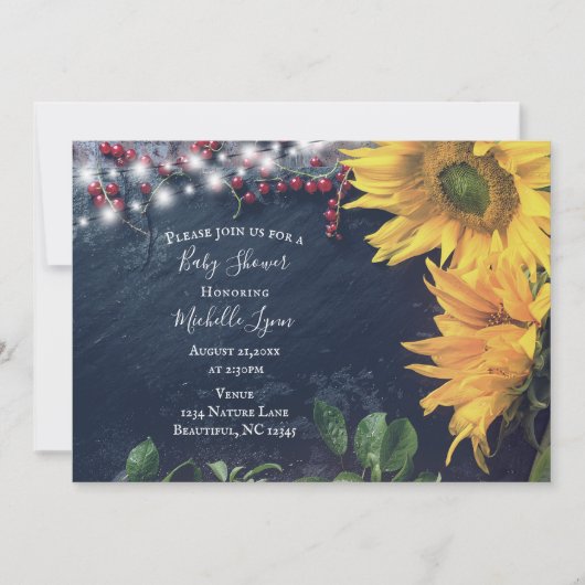 Invitation Tournesol rustique, ardoise et Baby shower lumineu (Devant)