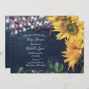Invitation Tournesol rustique, ardoise et Baby shower lumineu