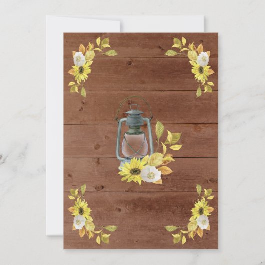 Invitation Tournesol Rustique Automne Lumières Mariage en boi (Dos)