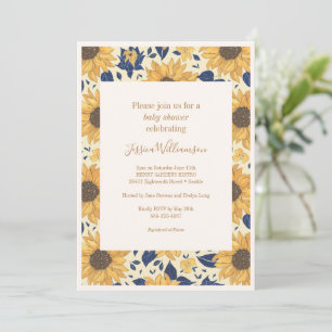 Invitation Tournesol rustique Baby shower bleu jaune fleuri