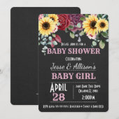 Invitation Tournesol rustique / Baby shower Floral Rose Invit (Devant / Derrière)