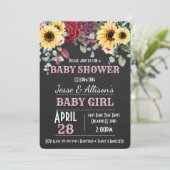 Invitation Tournesol rustique / Baby shower Floral Rose Invit (Debout devant)