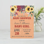 Invitation Tournesol rustique / Baby shower Floral Rose Invit (Debout devant)