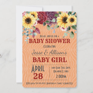 Invitation Tournesol rustique / Baby shower Floral Rose Invit