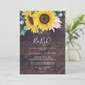 Invitation Tournesol rustique | Barbecue Baby shower Wood Bab (Debout devant)