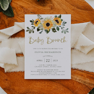 Invitation Tournesol rustique   Bébé Brunch avec Gold Script