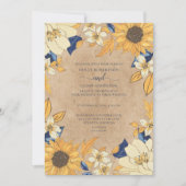 Invitation Tournesol Rustique bleu Jaune Mariage Floral (Devant)