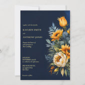 Invitation tournesol rustique bleu marine mariage de automne  (Devant)